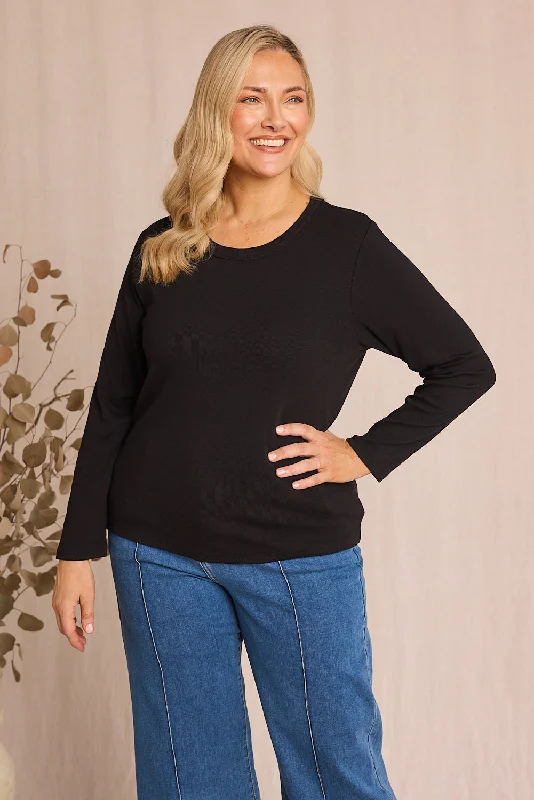 Adrift Ribbed Long Sleeve Tee in Black