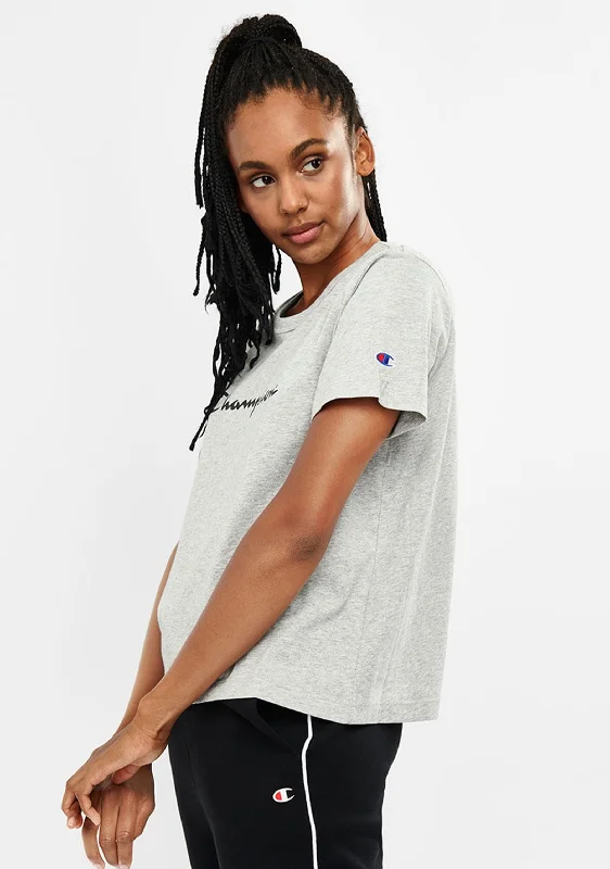 Champion Womens Script Crop Boxy Tee Grey <BR> CUWGN A3R