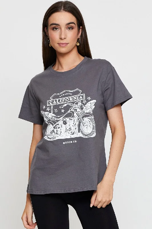 Grey Graphic T Shirt Short Sleeve