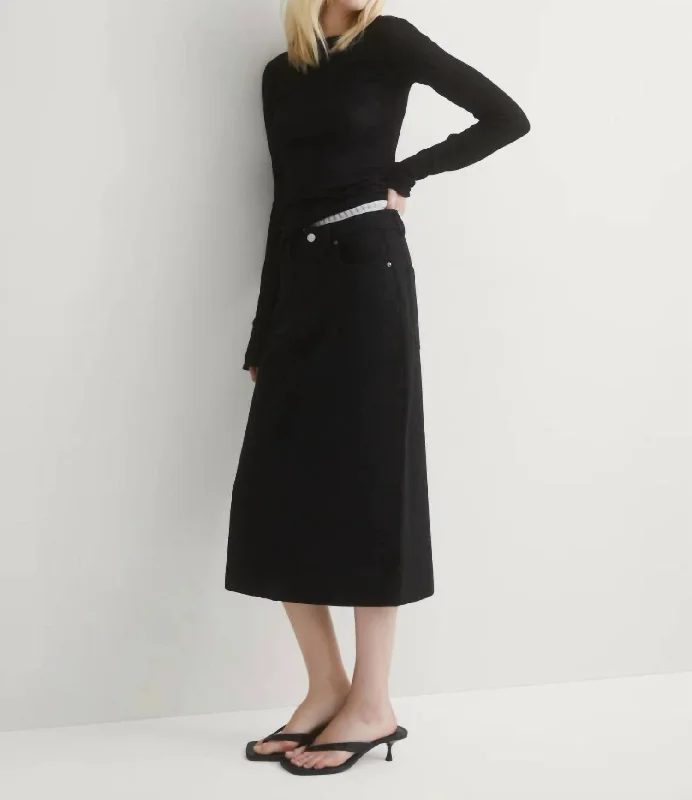 Alma French Terry Midi Skirt In Black