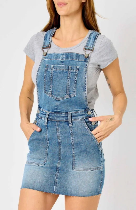 Fancy Like Denim Overall Skirt In Medium Wash