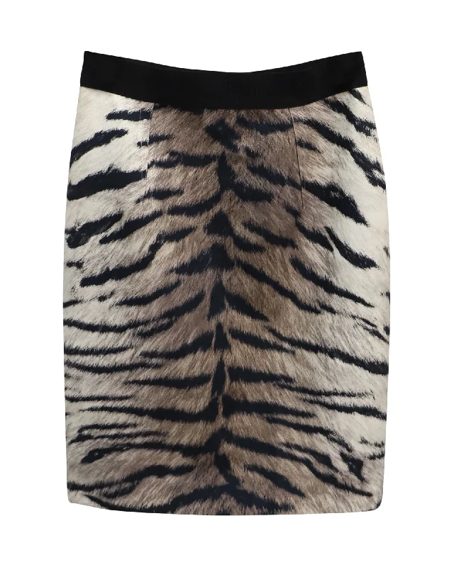 Giambattista Valli Tiger Print Pencil Skirt in Brown Cotton