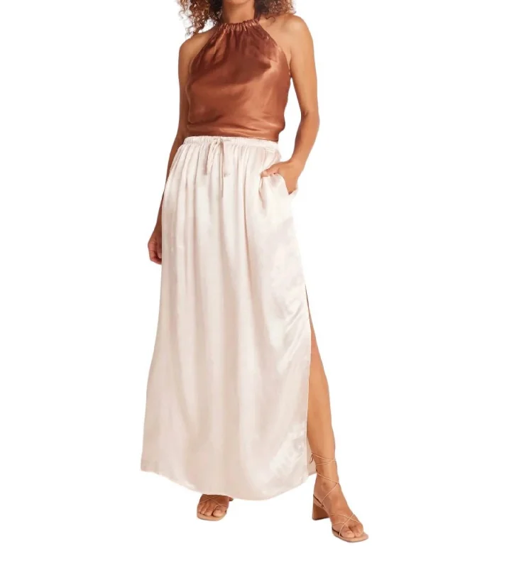 Pleat Front Maxi Skirt In Sand