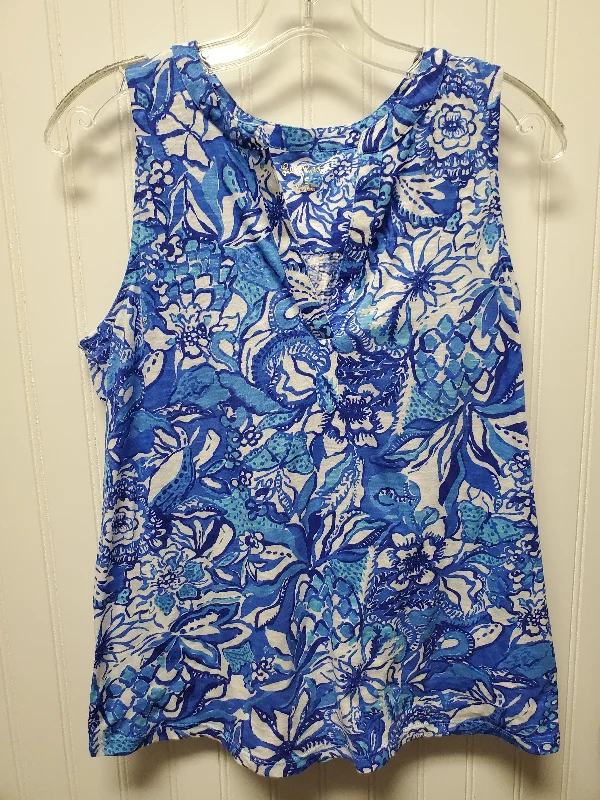 Top Sleeveless Designer By Lilly Pulitzer In Blue & White, Size: S