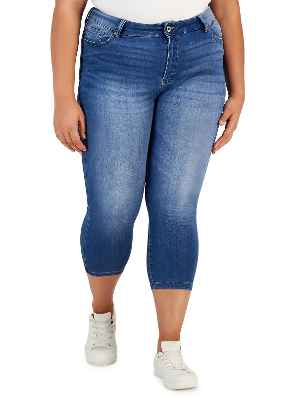 Plus Womens Mid-Rise Cropped Skinny Jeans