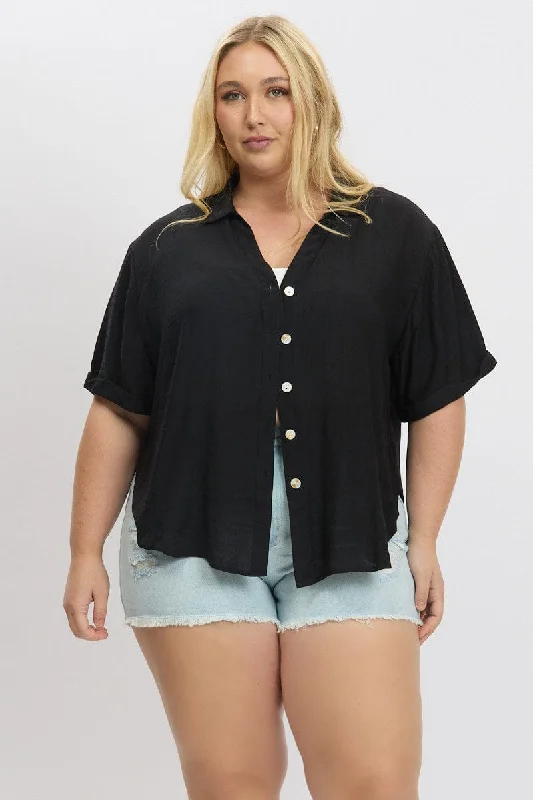 Black Textured Shirt Short Sleeve