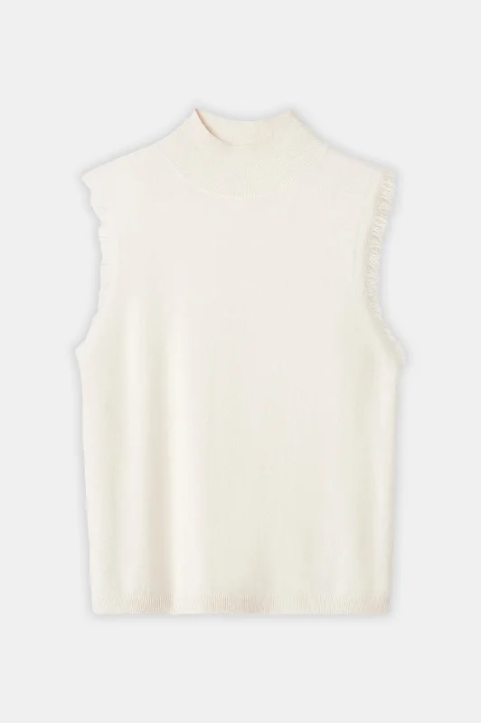 Frayed Cashmere Singlet in Off White