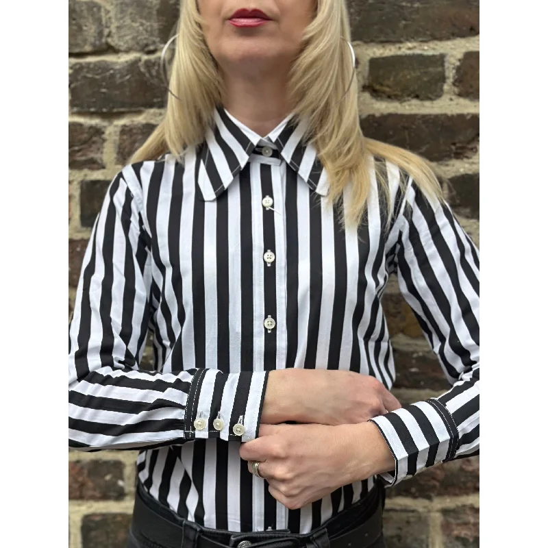 Mr Bridger - Women's 'The Hall' Black and White Stripe Beagle Collar - Shirt