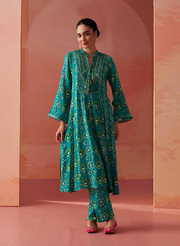 Sania Green Printed Rayon Kurta Set