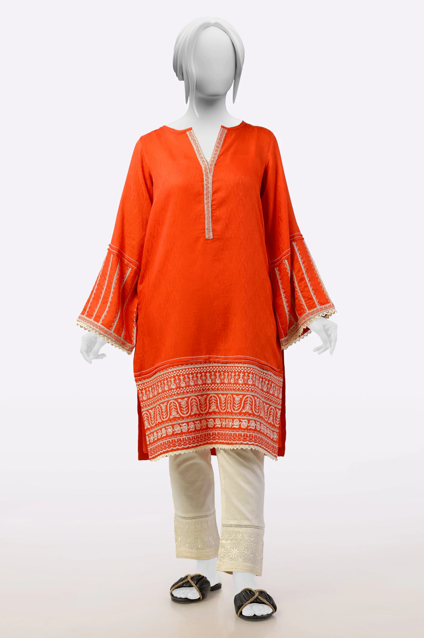 Orange Embroidered Kurti