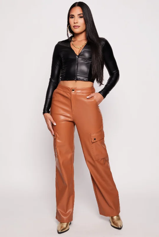 Haute Monde Faux Leather Cargo Pants