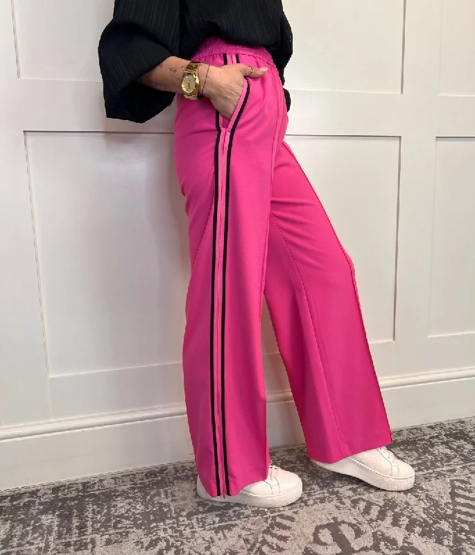 Pink Side Stripe Wide Leg Trousers