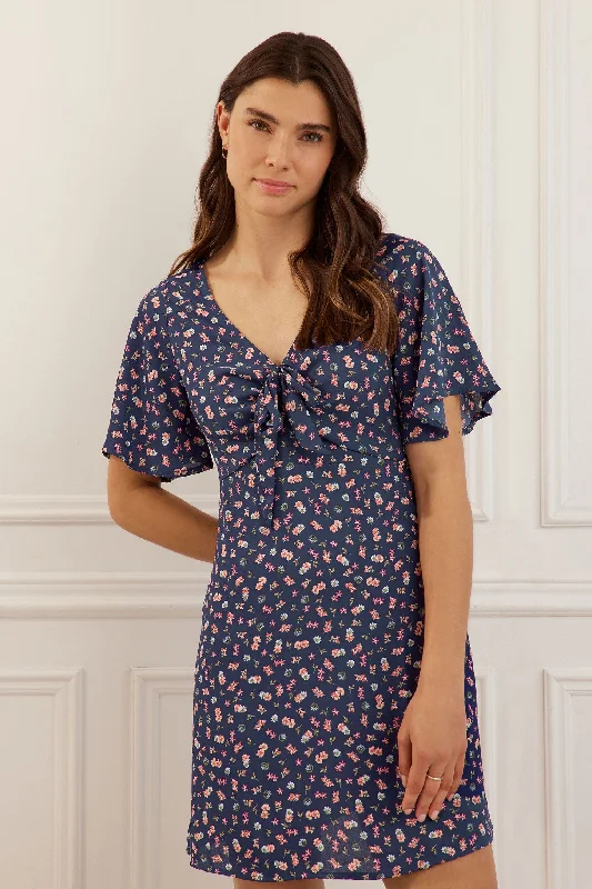 Robe manches courtes volants imprimée - Femme