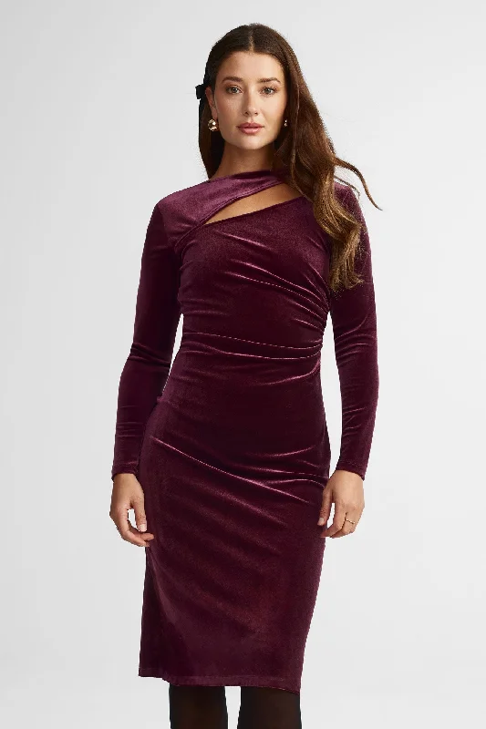 Robe midi manches longue en velours - Femme