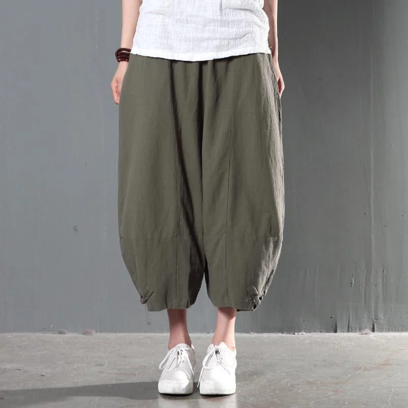 Tea green unique linen summer pants harem pants