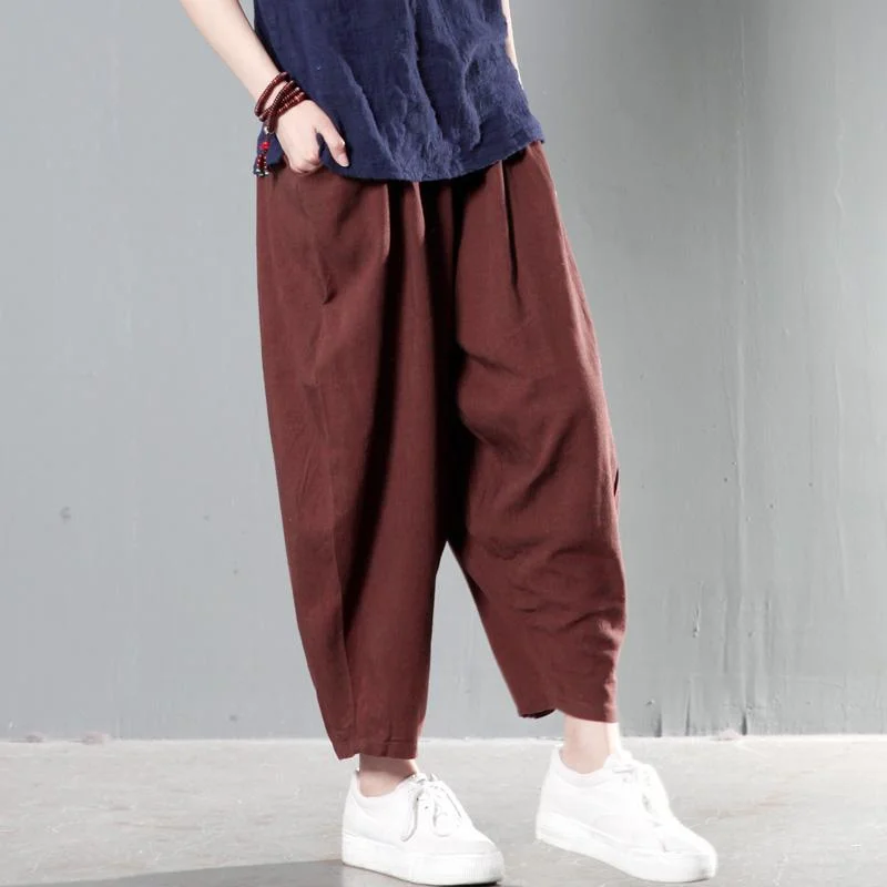 Unique brown linen pants spring harem pants summer trousers