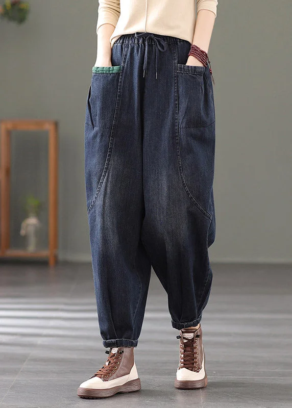 Unique Denim Blue Pockets Cotton Pants Summer