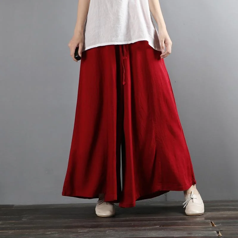 Vintage cotton and linen red wide leg pants long novelty casual pants