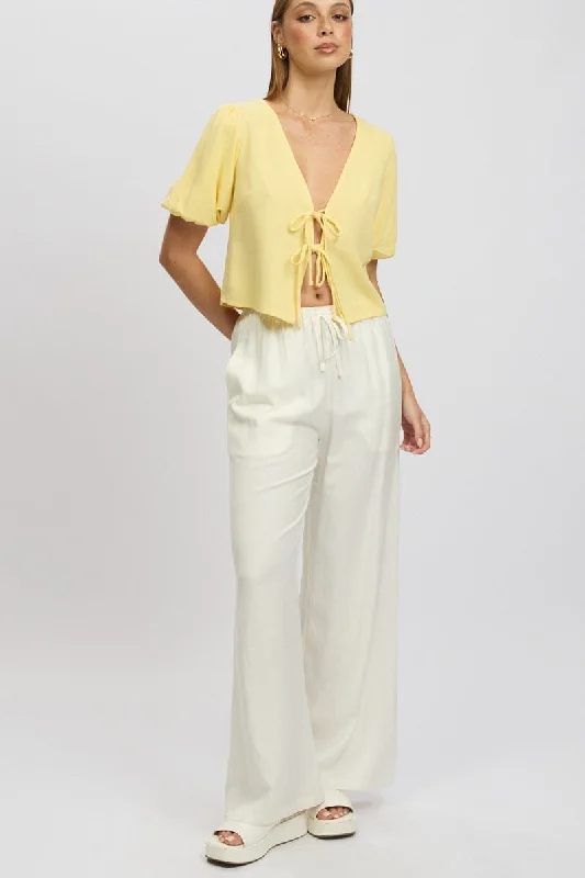 White Wide Leg Pants Elasticated Waist