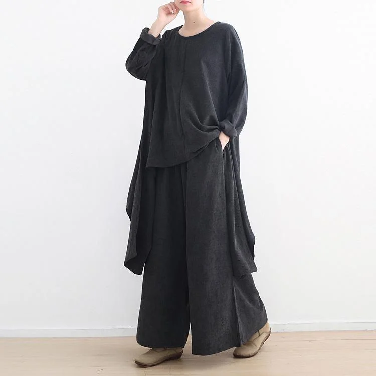 Women o neck black tunic top cotton Blouse stylish Photography and wide leg pants