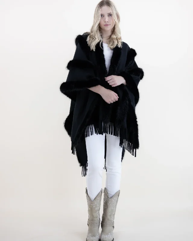 Black Vegan Fur Trim Cape