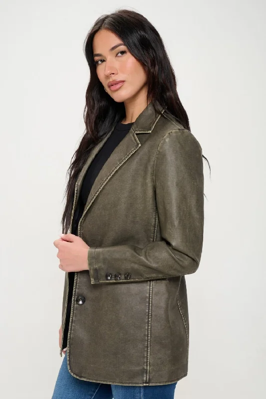 Olive Vegan Leather Blazer