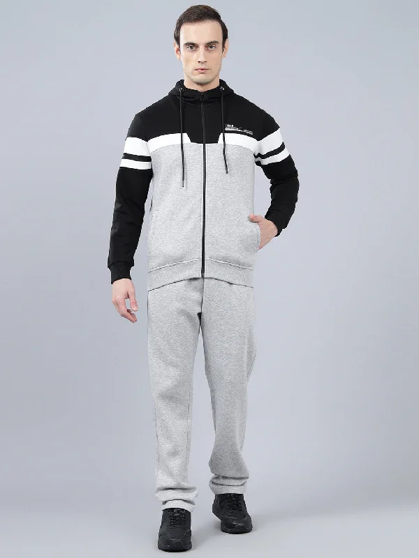 Men's Grey Color Block Winter Track Suit