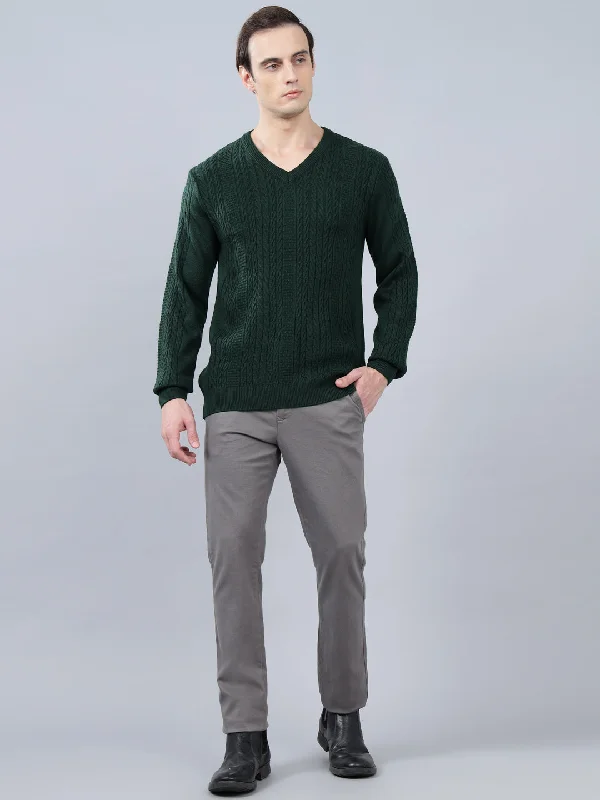 Men's Jacquard Dark Green Full Sleeve Sweater