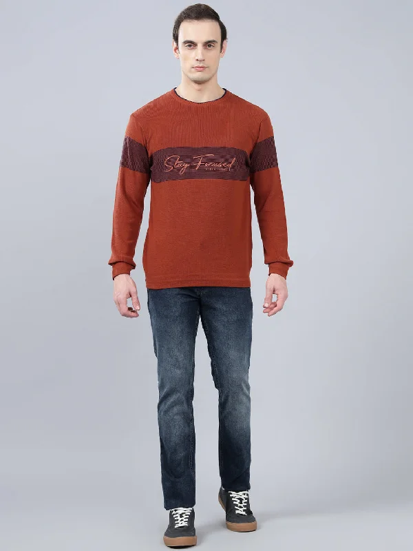 Men's Rust Striped Full Sleeve Sweater