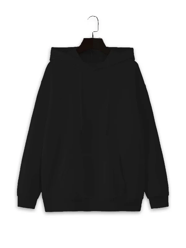 Vimal Jonney Black Solid Hooded Cotton Fleece Sweatshirt for Women