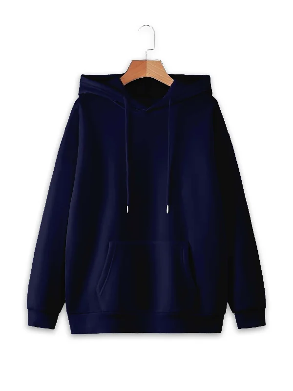 Vimal Jonney Navy Blue Solid Hooded Cotton Fleece Sweatshirt for Women