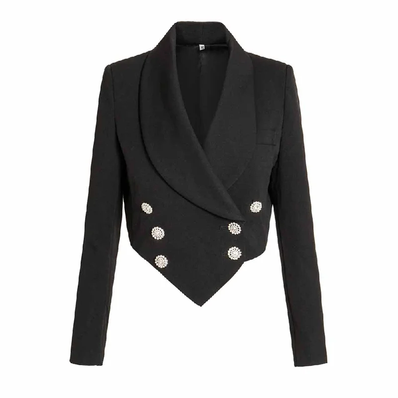 Women's Black Luxury Fitted Double Breasted Blazer with Lion Buttons - SLIM FIT