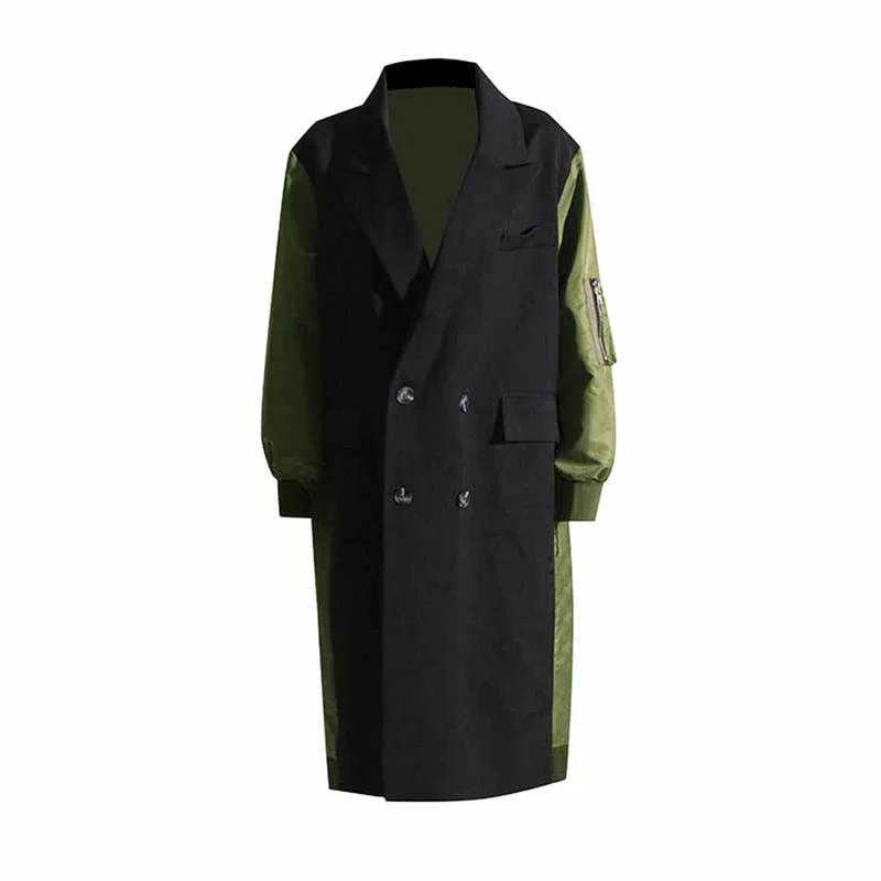 Women's Contrast Sleeve Paulah Coat Color-Spliced Long Trench Coat  Long windbreaker Jacket