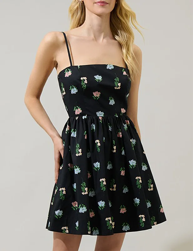 Copain Black Floral Cotton Mini Dress