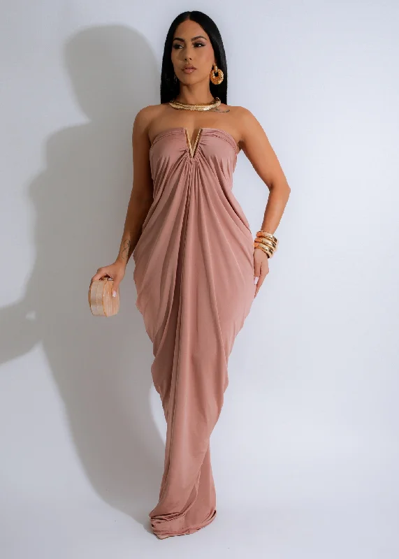 Venus Charm Ruched Maxi Dress Nude