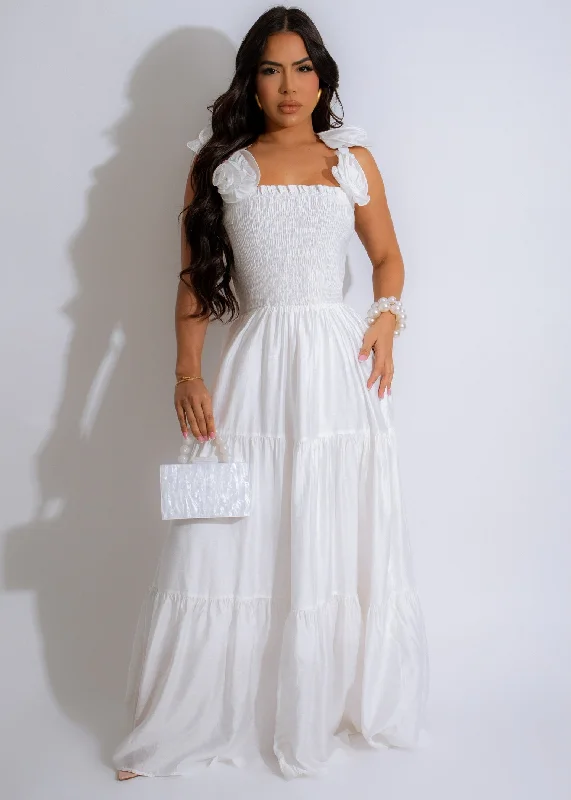 Enchanted Rose Maxi Dress White