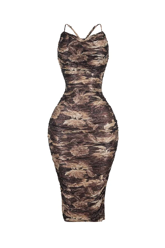 Jamie Print Ruched Metallic Midi Dress