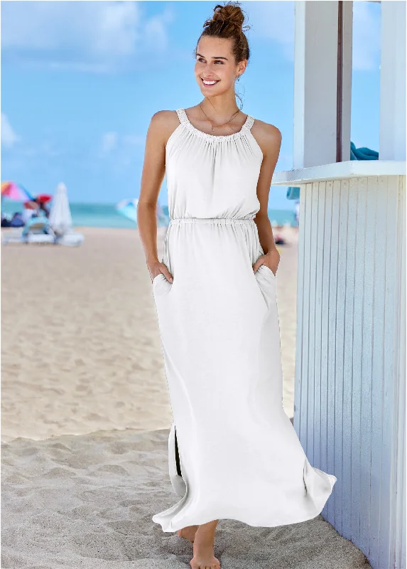 Gathered Neckline Maxi - Pearl White