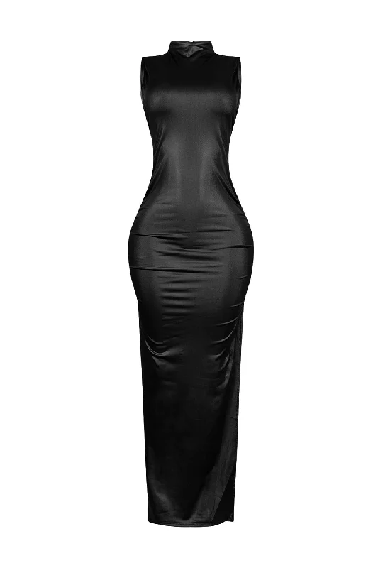 Marenna Faux Leather Ruched Maxi Dress