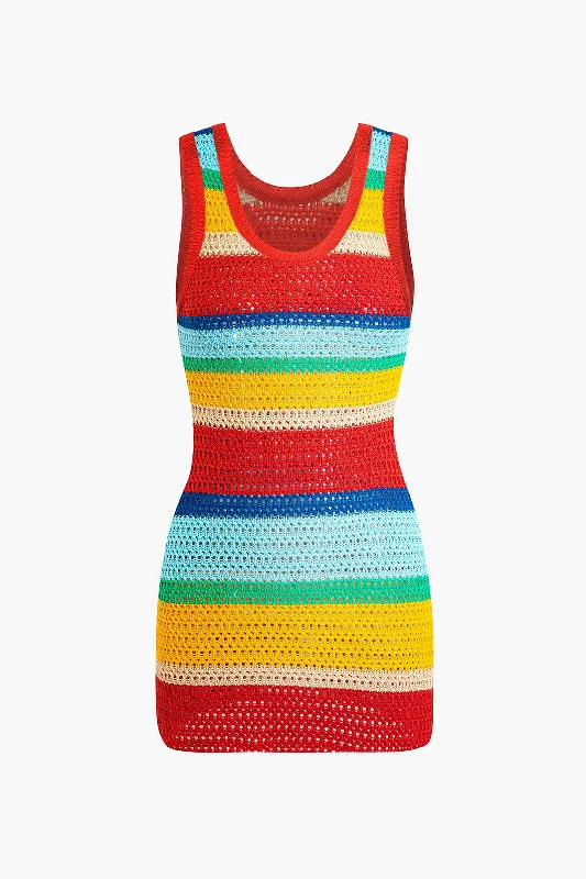 Contrast Hollow Out Tank Mini Dress