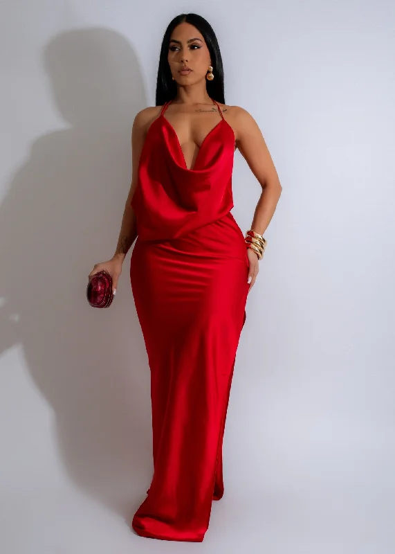 Moonlit Satin Slip Maxi Dress Red