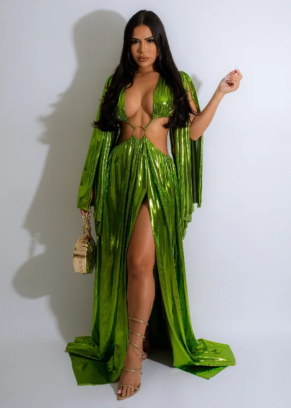 Portrait Of Our Love Metallic Maxi Dress Green