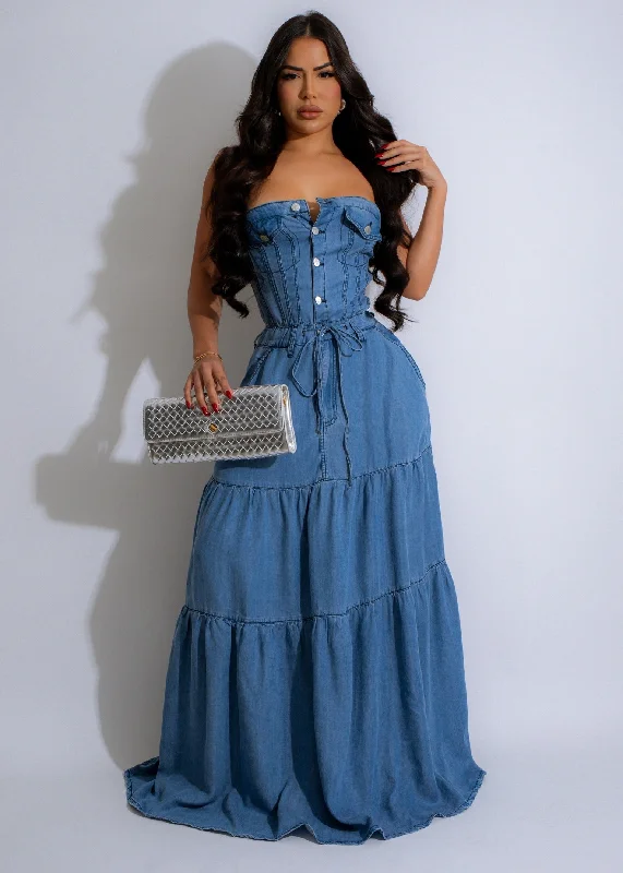 Prairie Dreams Maxi Dress Light Denim