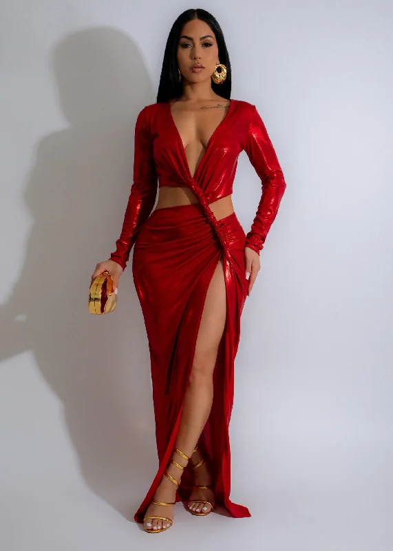 Shadow Envy Metallic Maxi Dress Red