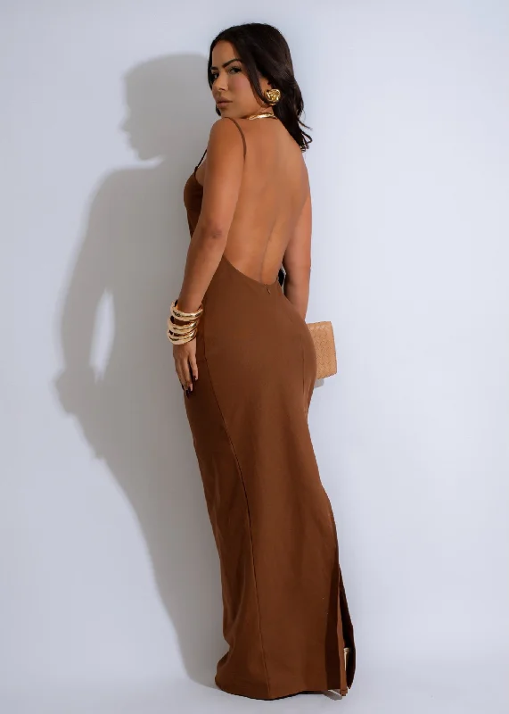 Sundown Slip Linen Maxi Dress Brown