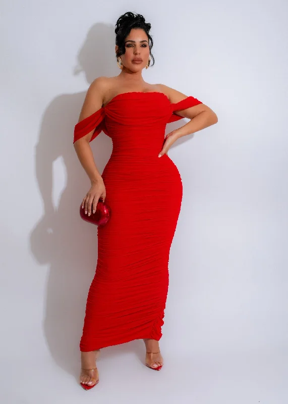 Sunset Drape Mesh Maxi Dress Red