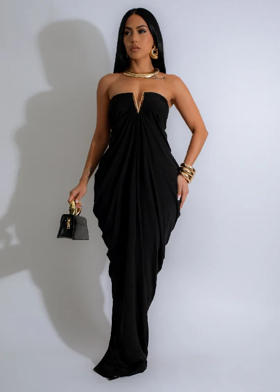 Venus Charm Ruched Maxi Dress Black