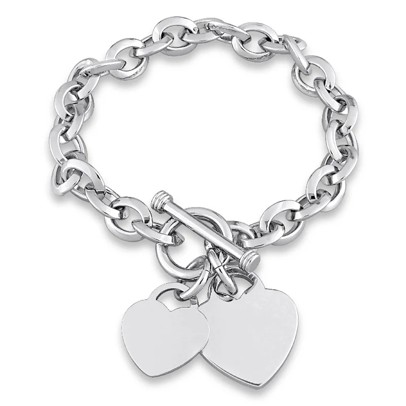 Miadora Brass Oval Link with Heart Charms and Toggle Clasp