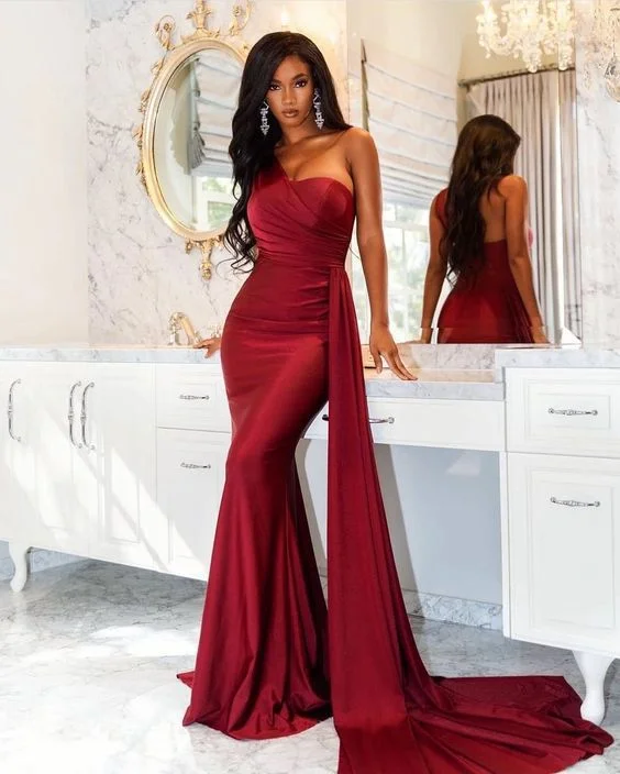 FashionSierra - Red Prom Dresses For Women Off Shoulder Solid Evening Party Dresses