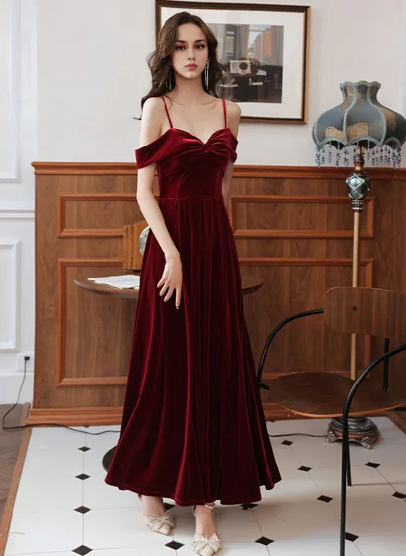 A-Line Velvet Simple Sweetheart Off Shoulder Party Dress Velvet Prom Dress Wedding Guest Party Dresses